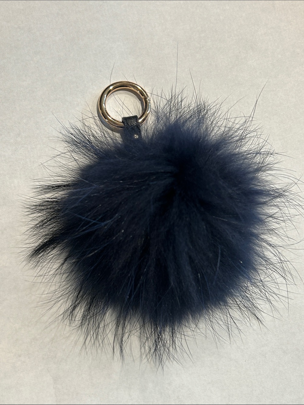 Navy black goth Faux Fur Pom purse / Keychain with Gold Ring new W/o tags